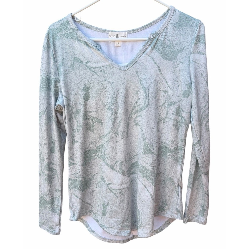 Thyme & Honey Womens Small Dusty Sage Abstract Long Sleeve Top NWT